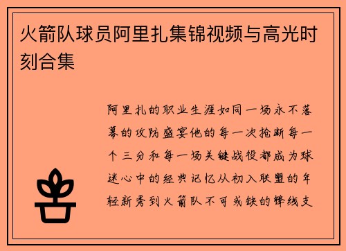 火箭队球员阿里扎集锦视频与高光时刻合集